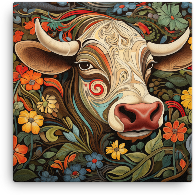 Floral Whimsy Cow Canvas Wall Art