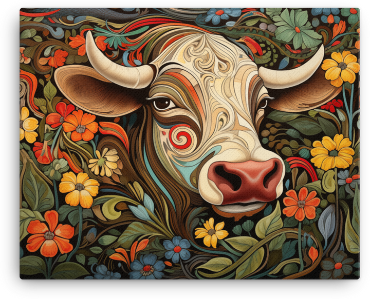 Floral Whimsy Cow Canvas Wall Art