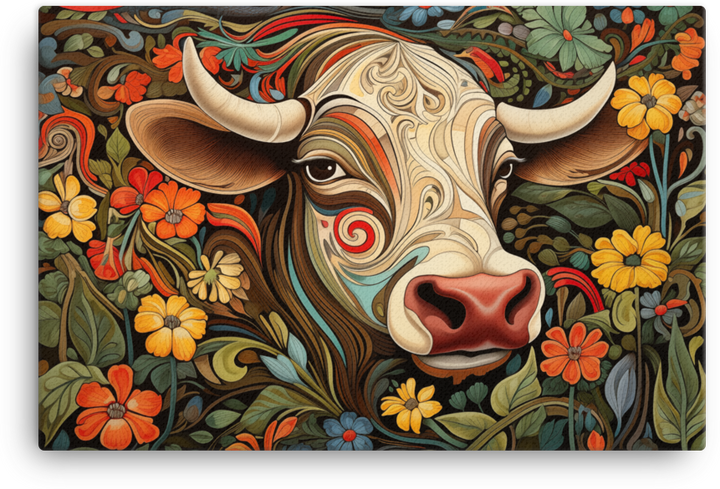 Floral Whimsy Cow Canvas Wall Art