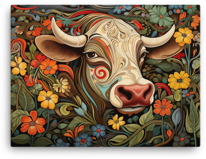 Floral Whimsy Cow Canvas Wall Art