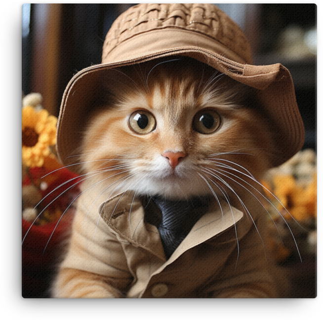 Fluffy Cat in Adventure Hat Canvas