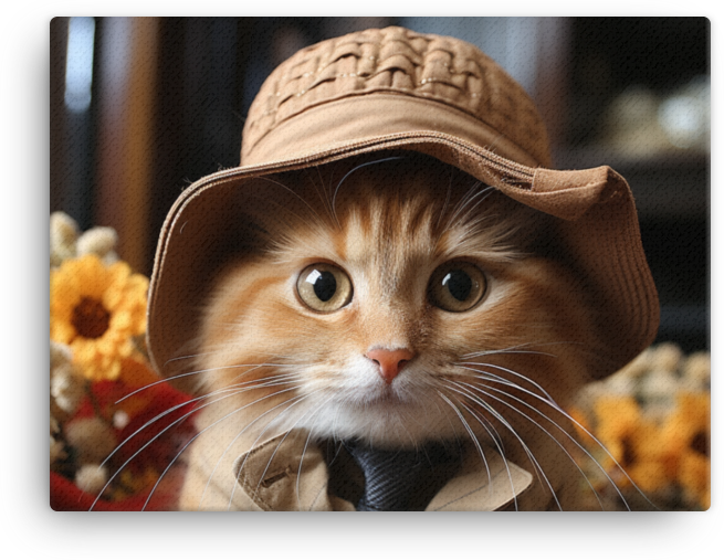 Fluffy Cat in Adventure Hat Canvas