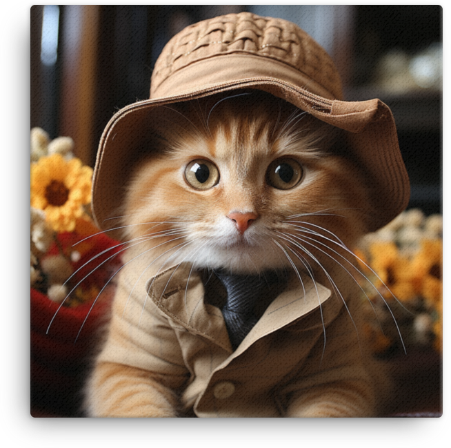 Fluffy Cat in Adventure Hat Canvas