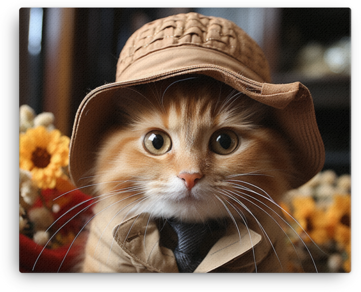 Fluffy Cat in Adventure Hat Canvas