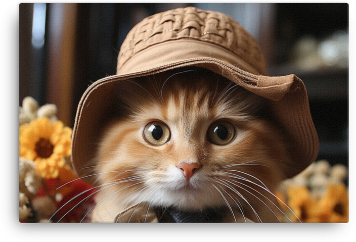 Fluffy Cat in Adventure Hat Canvas