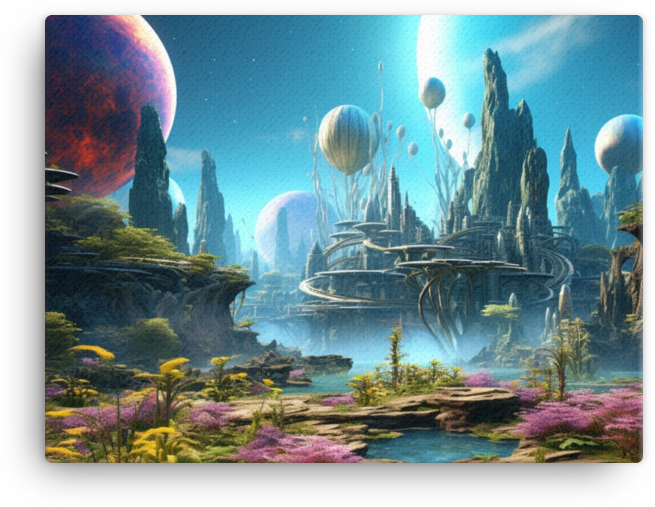 Futuristic Oasis in a Celestial Landscape Canvas