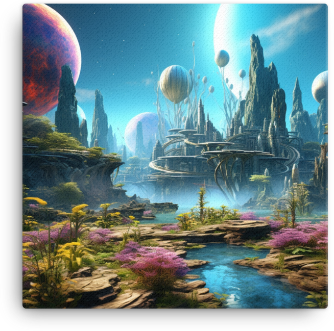 Futuristic Oasis in a Celestial Landscape Canvas