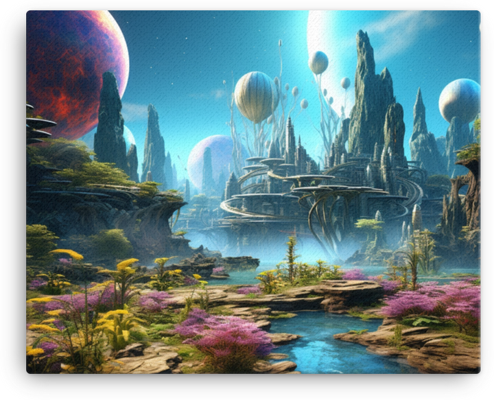 Futuristic Oasis in a Celestial Landscape Canvas