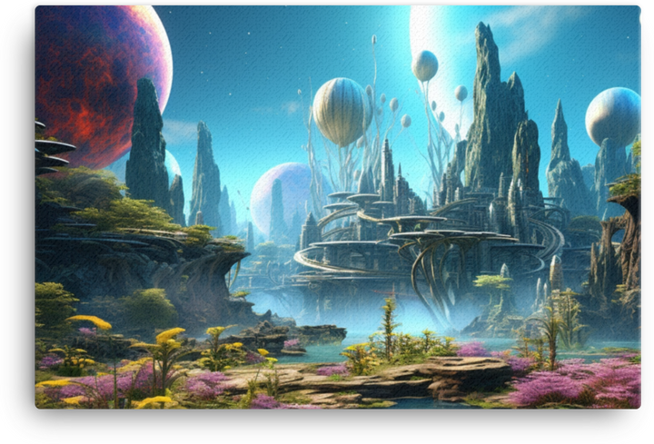 Futuristic Oasis in a Celestial Landscape Canvas