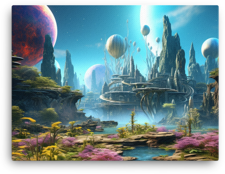 Futuristic Oasis in a Celestial Landscape Canvas