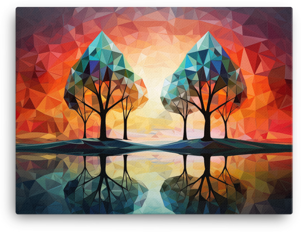 Geometric Autumn Reflection Trees Canvas wall art
