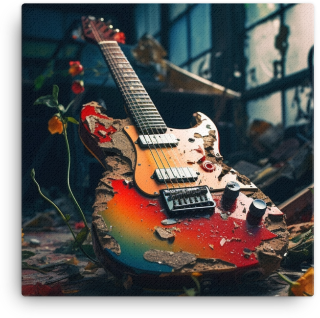 Guitar Amidst Blooms Canvas