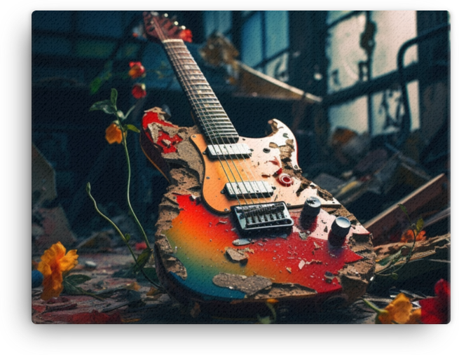 Guitar Amidst Blooms Canvas