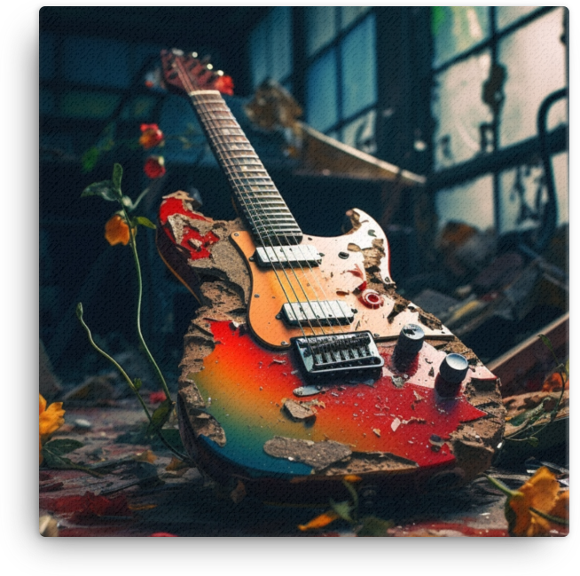 Guitar Amidst Blooms Canvas