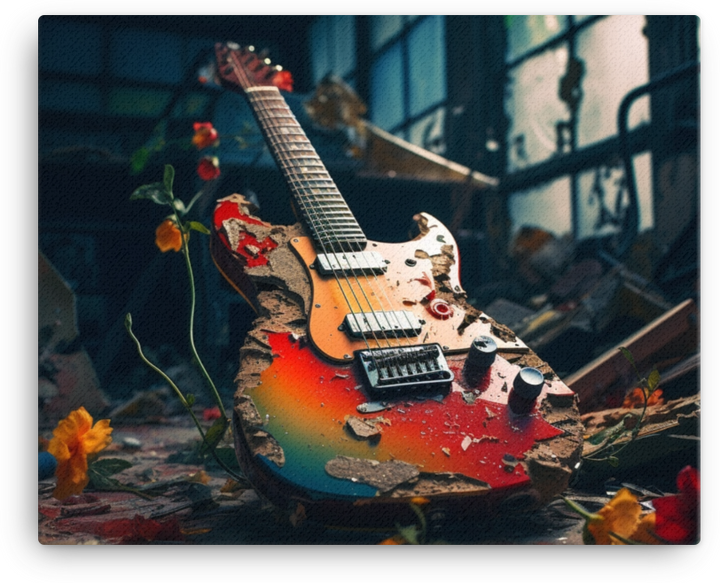 Guitar Amidst Blooms Canvas