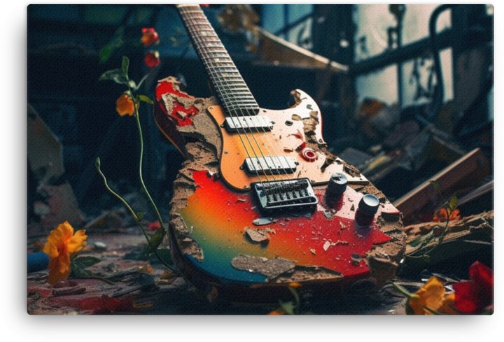 Guitar Amidst Blooms Canvas