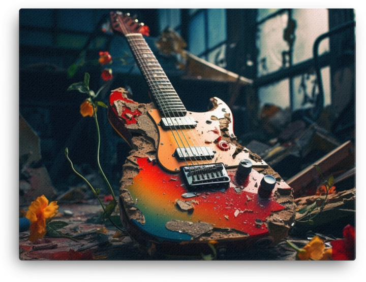 Guitar Amidst Blooms Canvas