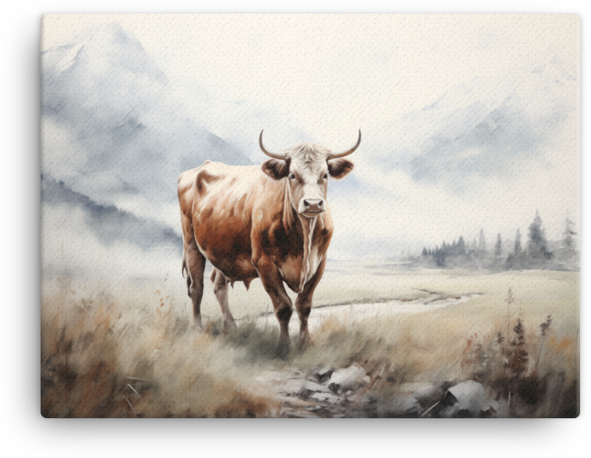 Highland Serenity Cow Canvas Wall Art