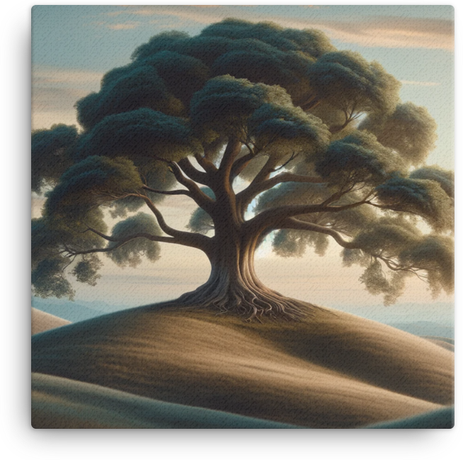 Hilltop Solitude Oak Tree Canvas wall art