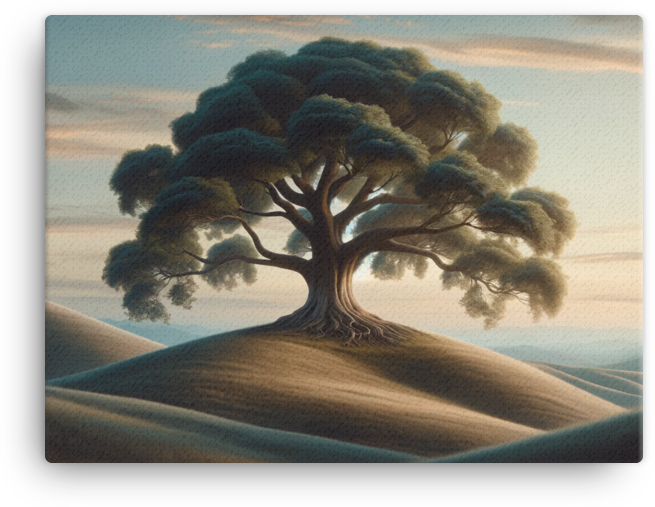 Hilltop Solitude Oak Tree Canvas wall art