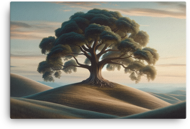 Hilltop Solitude Oak Tree Canvas wall art