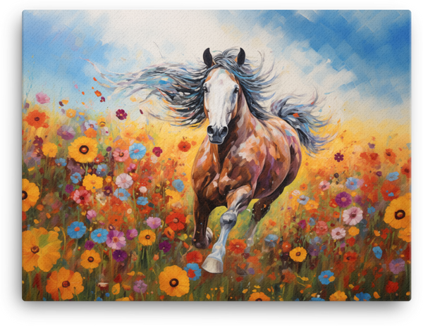 Horse in a Field of Wildflowers Canvas Wall Art