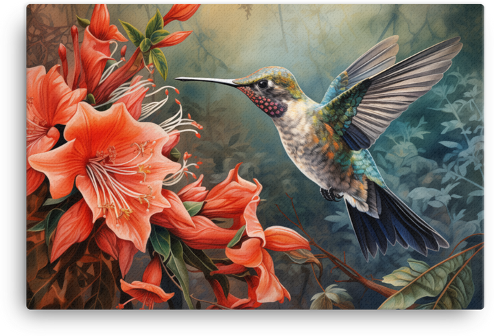 Hummingbird and Tiger Lilies Canvas Wall Art