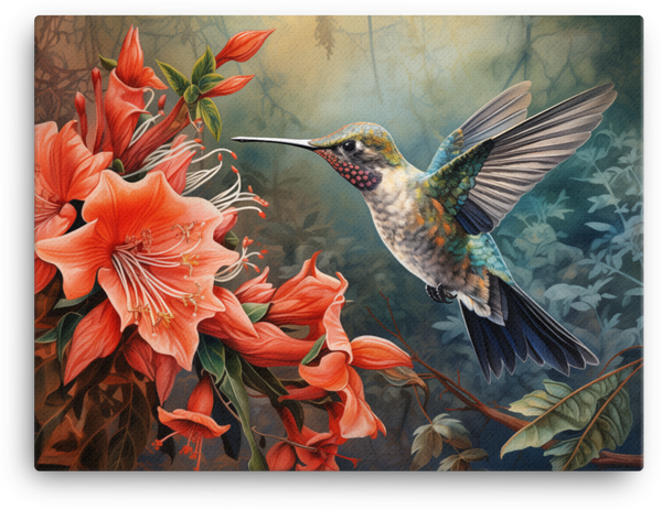 Hummingbird and Tiger Lilies Canvas Wall Art
