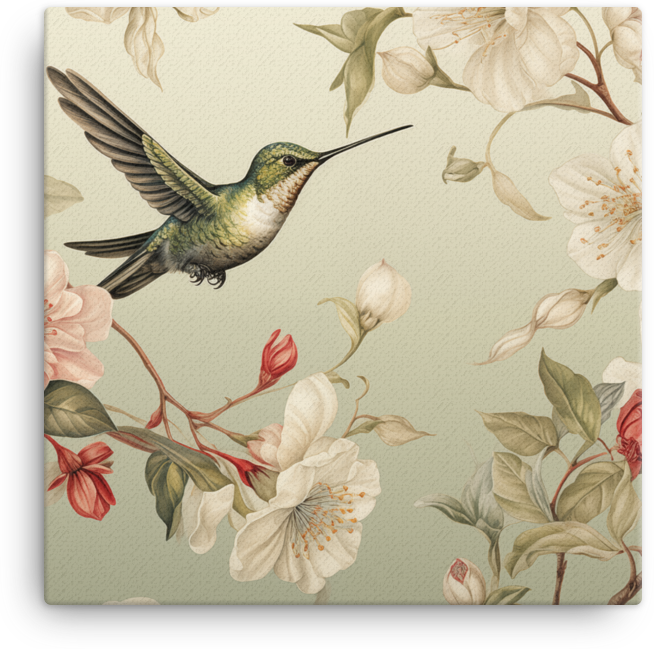 Hummingbird in Spring Blossom Canvas Wall Art