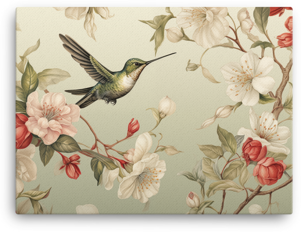 Hummingbird in Spring Blossom Canvas Wall Art