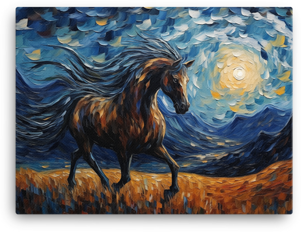 Impressionist Night Stallion Canvas Wall Art