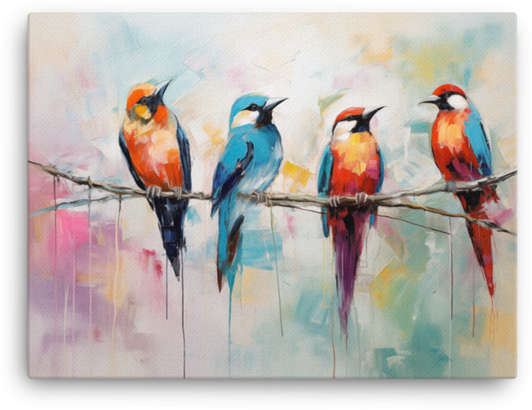 Impressionist Quartet of Birds Canvas Wall Art