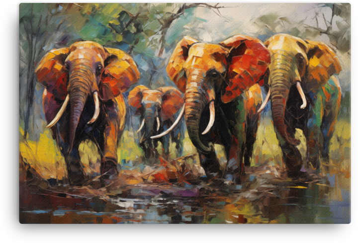 Impressionist Safari Elephants Canvas Wall Art