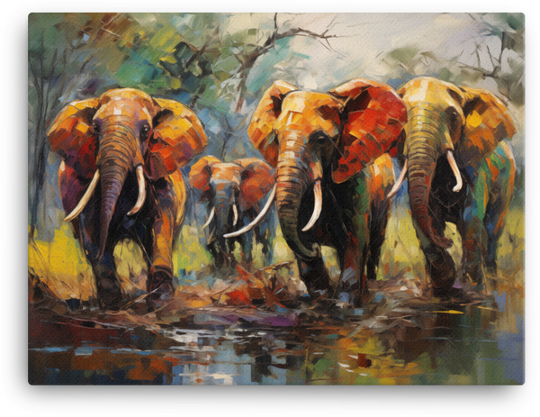 Impressionist Safari Elephants Canvas Wall Art