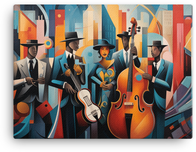 Jazz Age Rhythms in Abstract City Canvas - Visual Funky