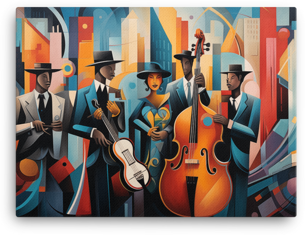 Jazz Age Rhythms in Abstract City Canvas