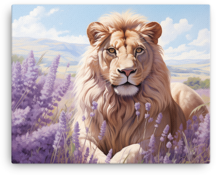 Lavender Fields Lion Serenity Canvas Wall Art