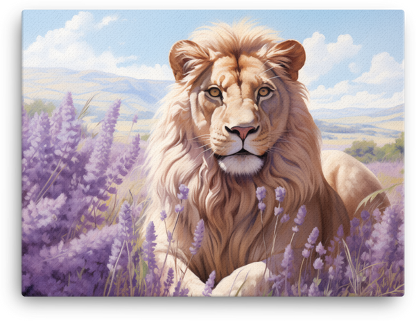 Lavender Fields Lion Serenity Canvas Wall Art