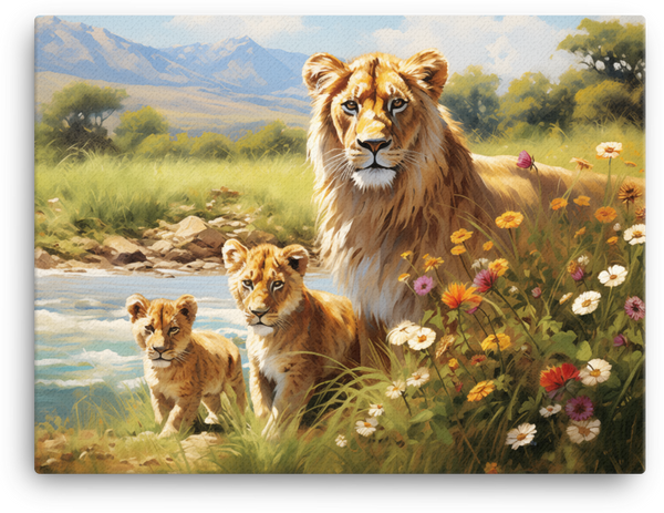 Lioness and Cubs Canvas Wall Art