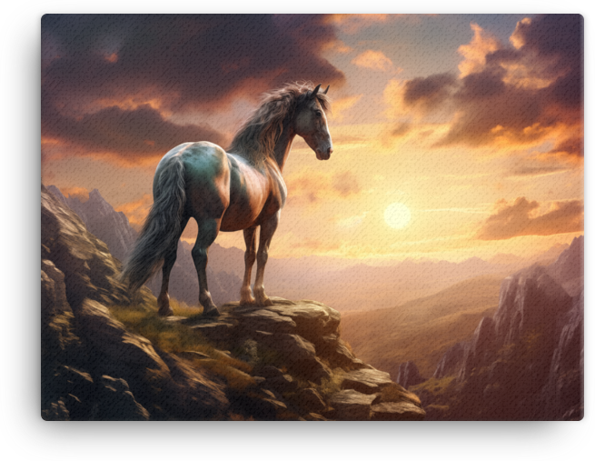 Lone Horse on a Mountain Ridge Canvas Wall Art