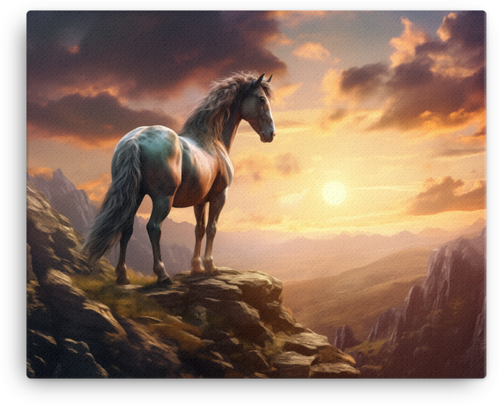 Lone Horse on a Mountain Ridge Canvas Wall Art