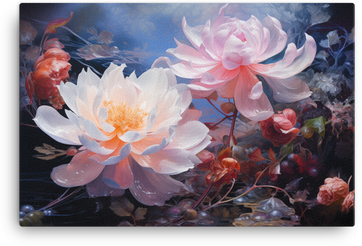 Majestic Lotus Blossoms in Moonlit Serenade Canvas Wall Art wall art