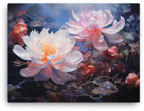 Majestic Lotus Blossoms in Moonlit Serenade Canvas Wall Art wall art