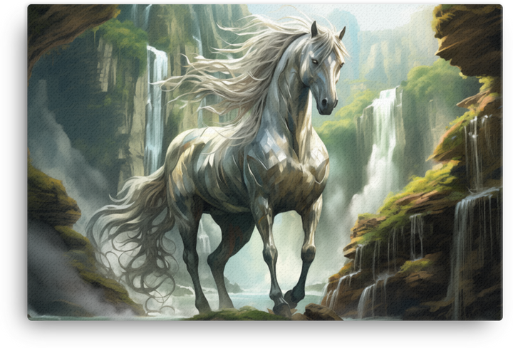 Majestic Waterfall Horse Canvas Wall Art