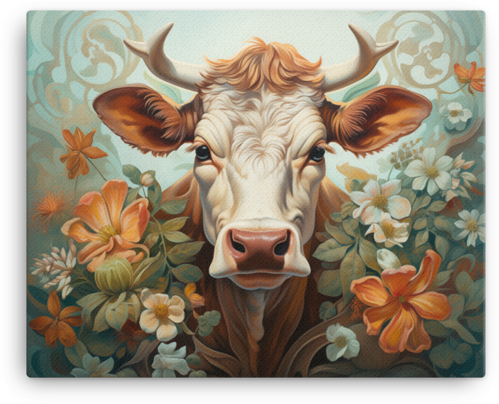 Meadow Blossom Cow Canvas Wall Art