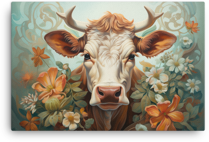 Meadow Blossom Cow Canvas Wall Art