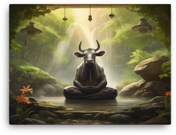 Meditative Meadow Cow Canvas Wall Art