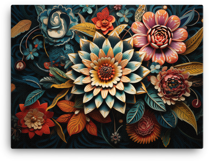 Midnight Floral Mosaic Canvas Wall Art wall art