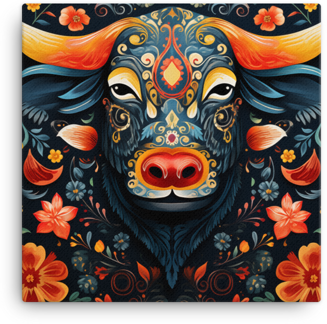 Midnight Garden Cow Canvas Wall Art