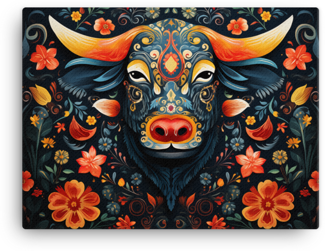 Midnight Garden Cow Canvas Wall Art